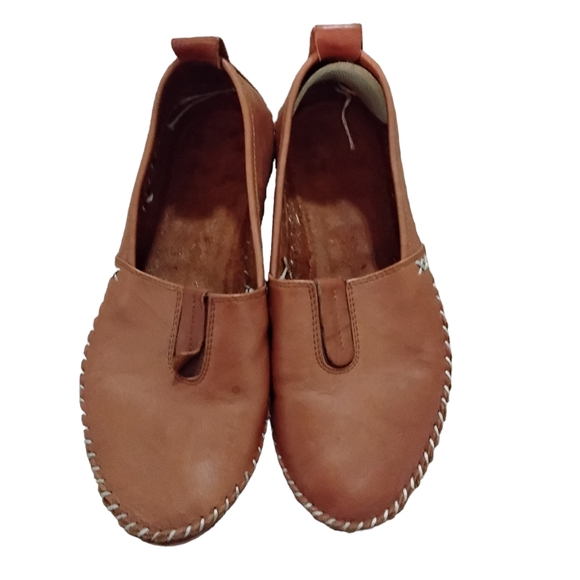 Shoes - Brown Leather Slip On Moccasins  Size 36